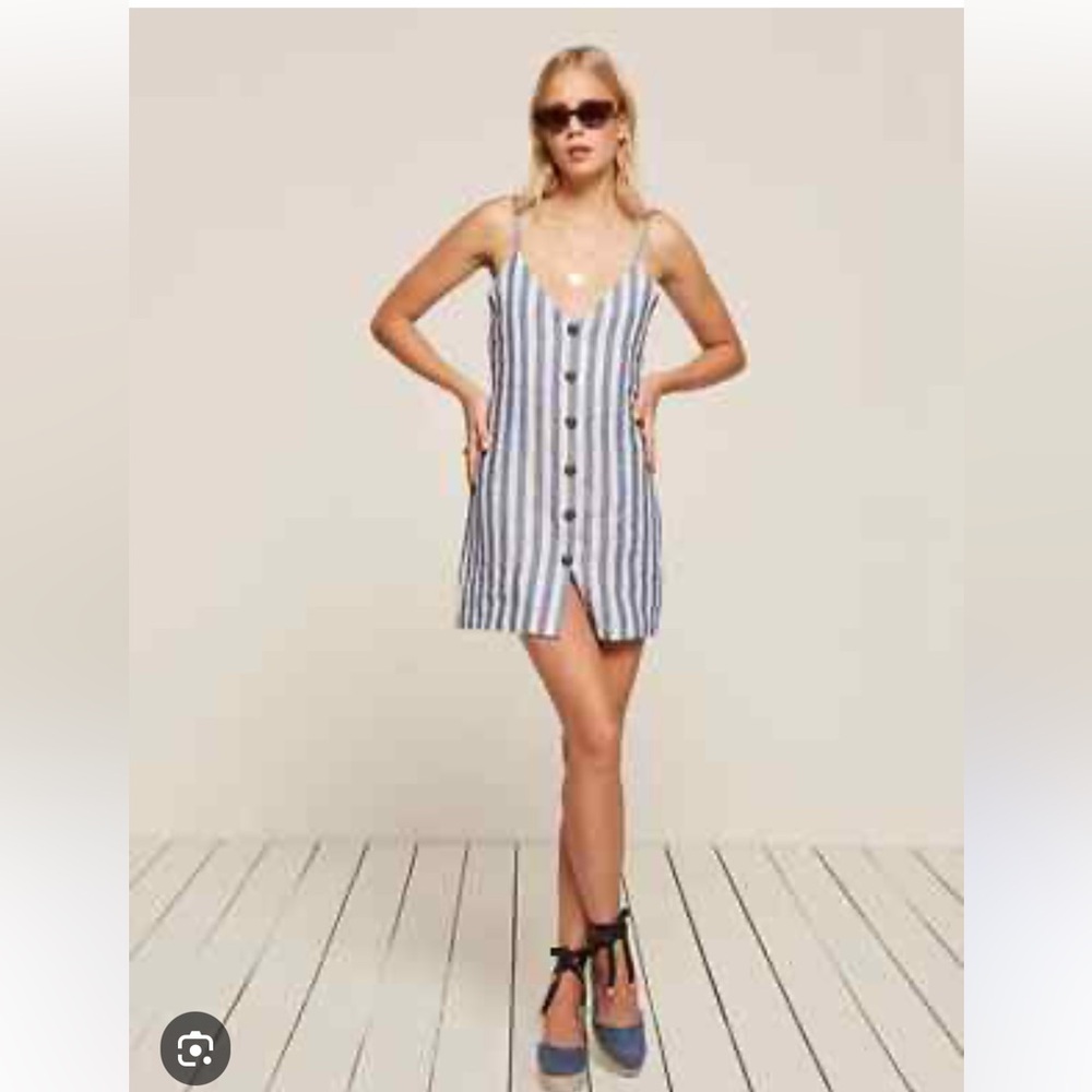 Reformation Blue and White Striped Linen Mini Dress